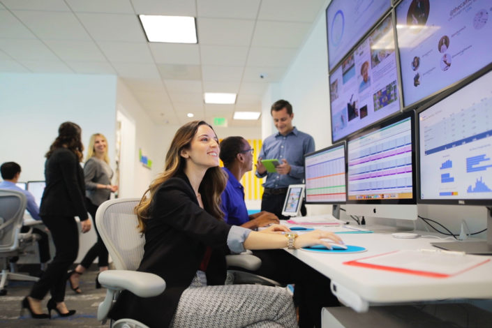team working at social media command center bright age social media agency