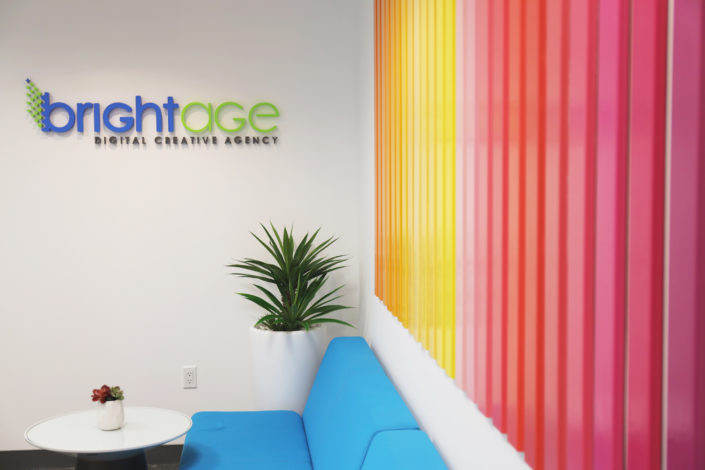 logo displayed at entrance of bright age social media agency