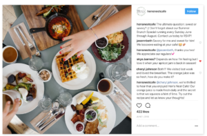 Social Media Monitoring and Responding example of hens nest cafe