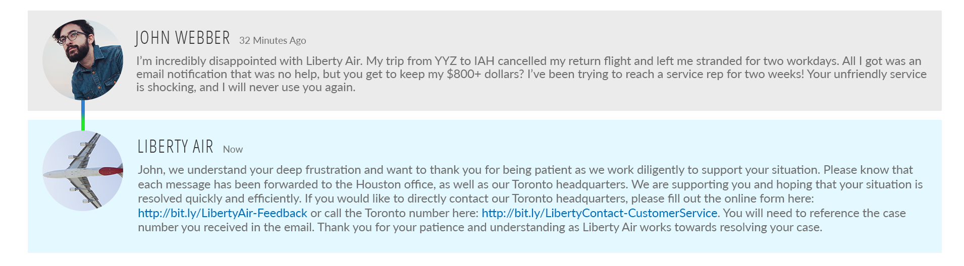 social media customer care - Liberty Air Example