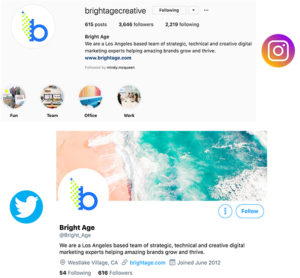 Bright Age Instagram profile to show Ways to Create A Seamless Brand Identity Across All Social Media Platforms