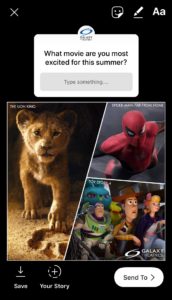 Glaxay Theatres question for Instagram story to show how to engage with followers through Instagram stories