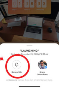 example of the "Remind Me" aspect of Instagram to engage with followers through Instagram stories