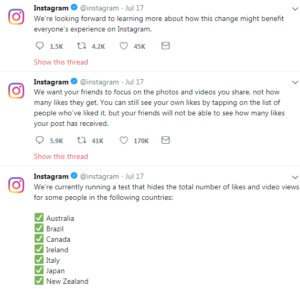 Tweets from Instagram showcasing recent updates and how they affect businesses
