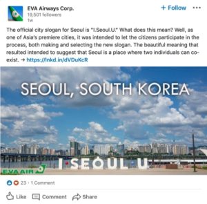 Social media marketing agency screenshot of EVA Air LinkedIn post with infographic