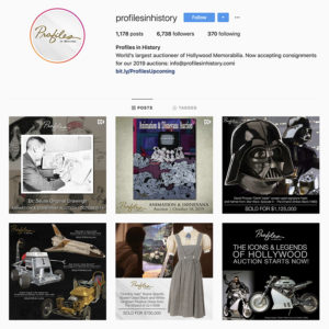 Digital marketing agency screenshot of Profiles in History Instagram feed to show cohesive visual elements posts