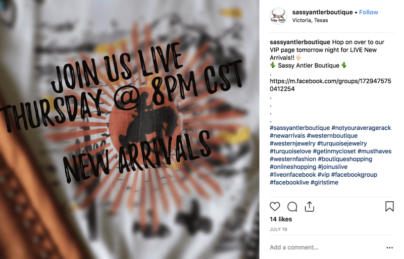 screenshot of brand promoting live stream on instagram showing social media strategy