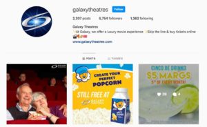 social media marketing agency manages Galaxy Theatres Instagram profile and posts