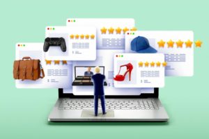 social media marketing agency uses product reviews on laptop to show examples