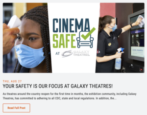 Image of Galaxy Theatre's blog as an example of how different businesses use SEO blog article writing.