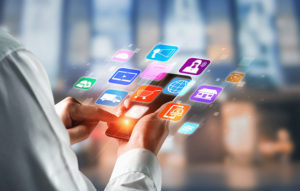 Person with an iphone showing the data coming out of the phone