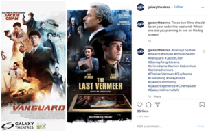 A Galaxy Theatres post to show strong copywriting done by a content marketing agency.