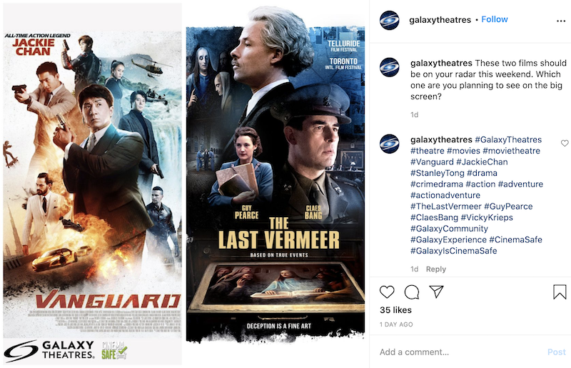 A Galaxy Theatres post to show strong copywriting done by a content marketing agency.