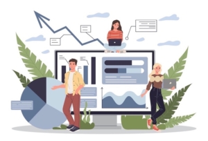 Workers on computers at community management agency