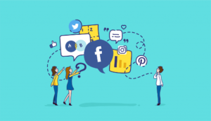 People using apps at social media advertising agency