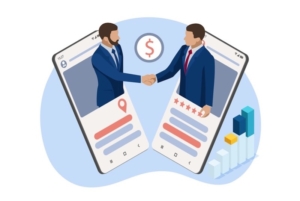 Shaking hands in a content creation agency