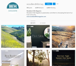 Instagram account screenshot of Woodland Hills Magazine to show proper feed
