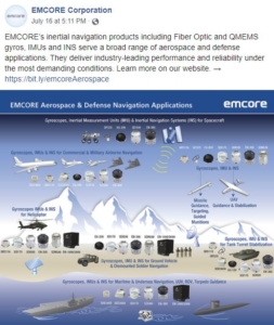 Facebook screenshot of EMCORE to show B2B