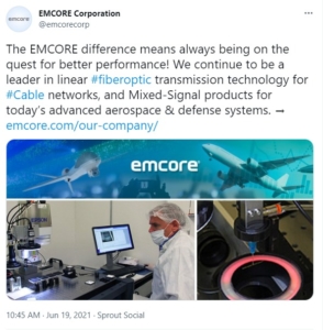 Twitter marketing agency screenshot of EMCORE to show example of B2B