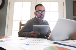 marketing agency man working at desk