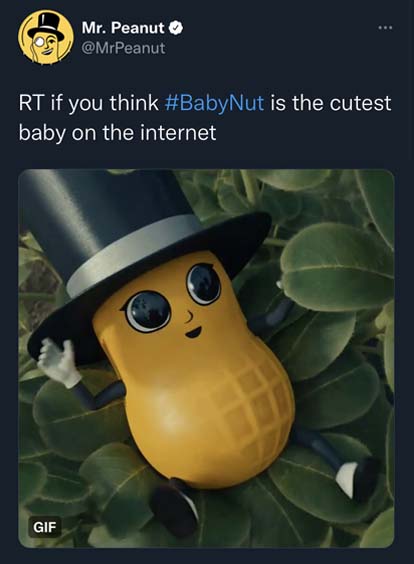 Twitter screenshot of Planters Nuts social media marketing