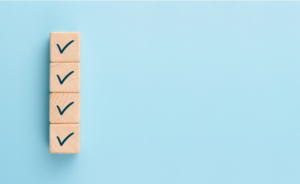 Instagram marketing agency image of check list blocks on blue background